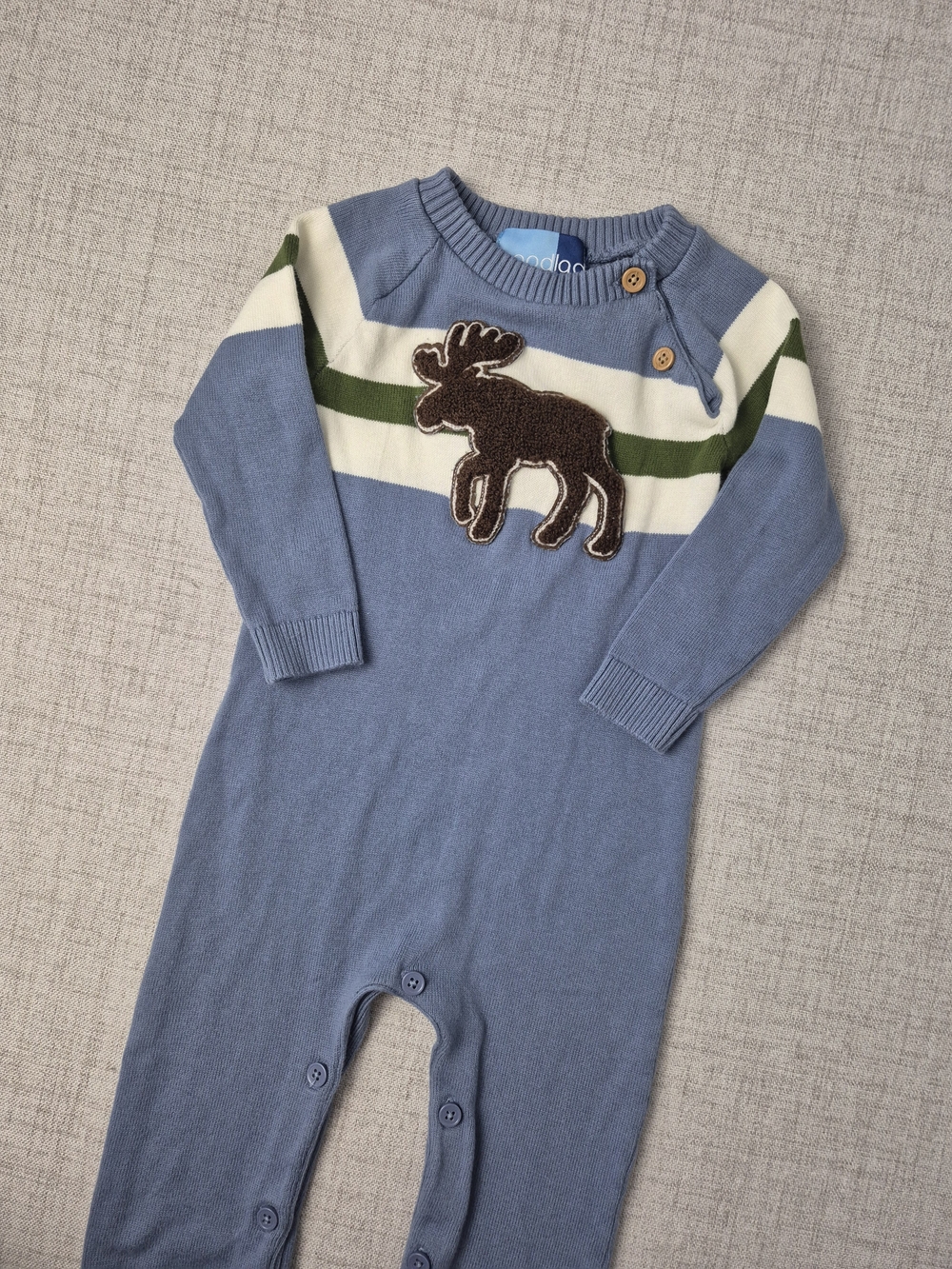 Goodlad Baby Boys 18 Months Knit Moose Romper Blue Striped One-Piece Coverall - Picture 3 of 9